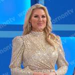 Rachel’s gold sequin turtleneck dress on The Price is Right