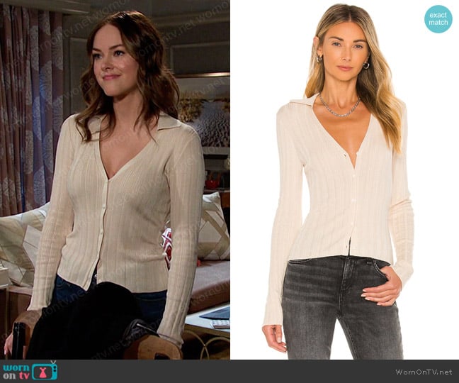 Rag & Bone Pacey Button Down Sweater worn by Stephanie Johnson (Abigail Klein) on Days of our Lives