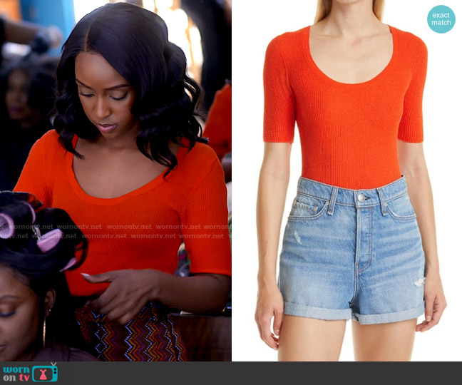 Rag and Bone Sunny Top in Tang worn by Karen Mott (Ebony Obsidian) on Tyler Perrys Sistas