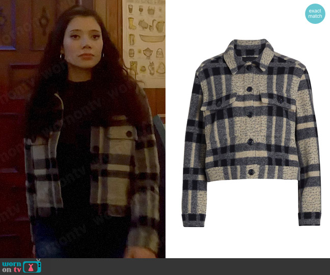 Rails Steffi Jacket in Tan Pacific Check worn by Violet Mikami (Hanako Greensmith) on Chicago Fire