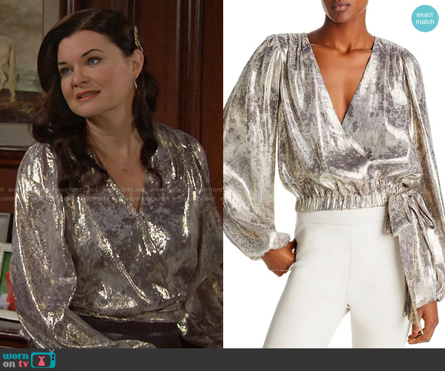 Ramy Brook Lumen Metallic Silk Top worn by Katie Logan (Heather Tom) on The Bold and the Beautiful