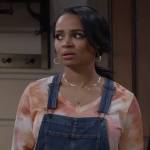 Randi’s tie dye t-shirt and denim overalls on Call Me Kat
