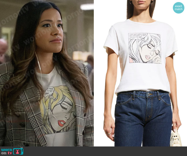 Re/Done World Peace Classic Graphic Crewneck Tee worn by Nell Serrano (Gina Rodriguez) on Not Dead Yet