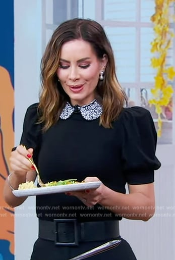 Rebecca’s black embellished collar top on Good Morning America