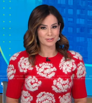 Rebecca’s red floral embroidered sweater on Good Morning America