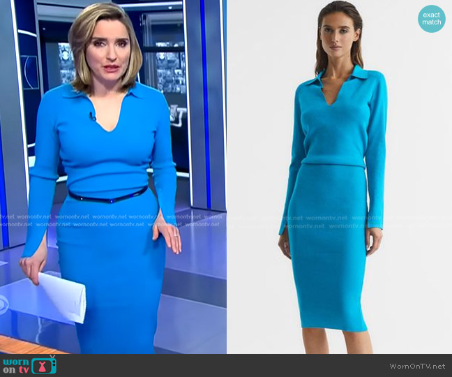 Reiss Elaina Combo Polo Dress worn by Margaret Brennan on CBS Evening News