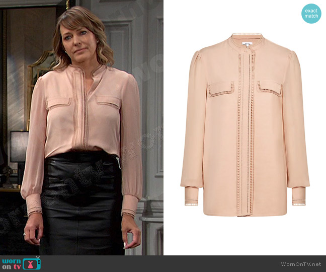 Reiss Felicia Ladder-Trim Long-Sleeve Blouse worn by Nicole Walker (Arianne Zucker) on Days of our Lives
