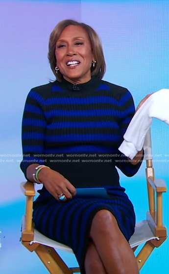Robin’s blue and black striped ribbed dress on Good Morning America