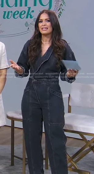 Rocsi Diaz’s black denim jumpsuit on Good Morning America