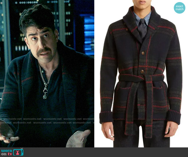 Ralph Lauren RRL Plaid Wool & Linen Cardigan worn by Harry Keshegian (Adam Goldberg) on The Equalizer