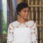 Ruby’s white crochet top on Fantasy Island