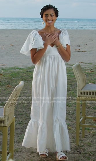 Ruby’s white eyelet maxi dress on Fantasy Island
