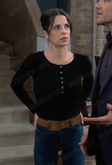 Sam’s black henley top and suede belt on General Hospital