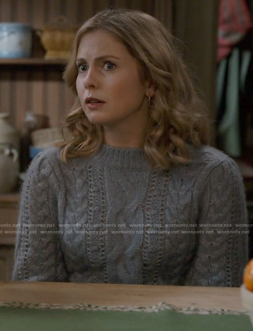 Claire’s blue cable knit sweater on Ghosts