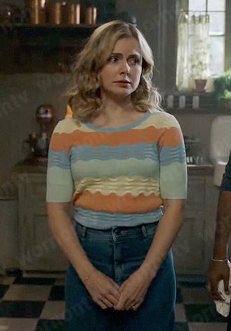 Sam’s wavy striped top on Ghosts