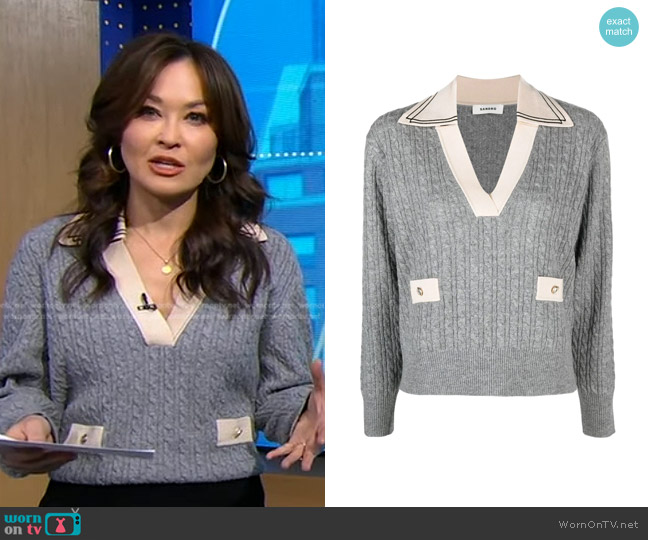 Sandro Cabled Wool Blend Sweater worn by Eva Pilgrim on Good Morning America