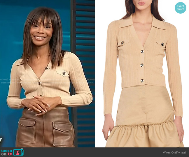 Sandro Hind Rib Pointelle Crop Cardigan worn by Zuri Hall on Access Hollywood