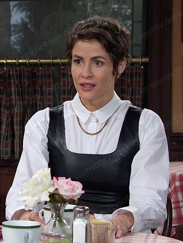 Sarah’s black cropped leather top on Days of our Lives