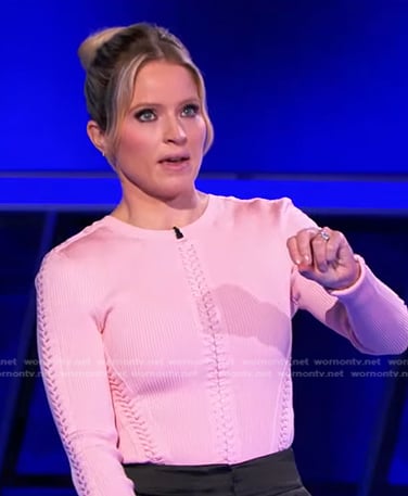 Sara’s pink ribbed lace-up top on The Chase