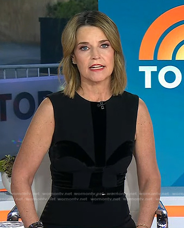 Savannah’s black sleeveless velvet trim dress on Today