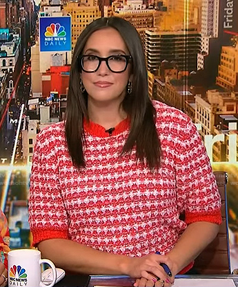 Savannah’s red short sleeve knit sweater on NBC News Daily