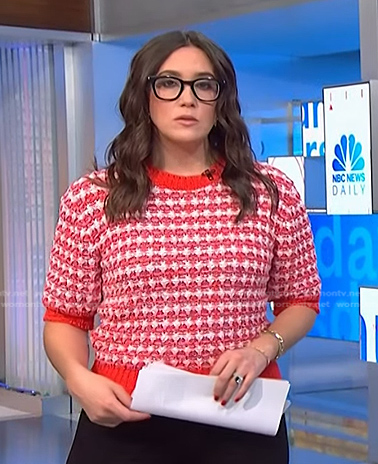 Savannah’s red short sleeve knit sweater on NBC News Daily