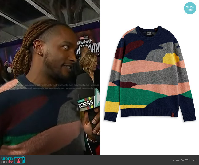 Scotch & Soda Colorblocked Jacquard Sweater worn by Scott Evans on Access Hollywood