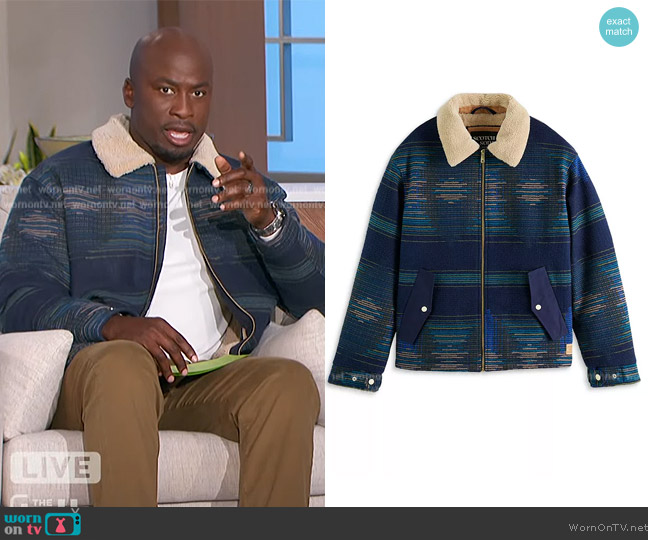 Scotch and Soda Teddy-Trim Jacquard Bomber Jacket worn by Akbar Gbajabiamila on The Talk