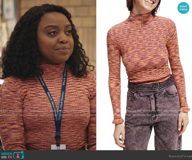 Scotch & Soda Melange Rib Mock Neck Sweater worn by Janine Teagues (Quinta Brunson) on Abbott Elementary