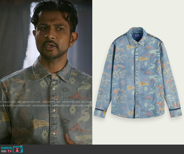Scotch & Soda Printed Denim Shirt worn by Jay (Utkarsh Ambudkar) on Ghosts