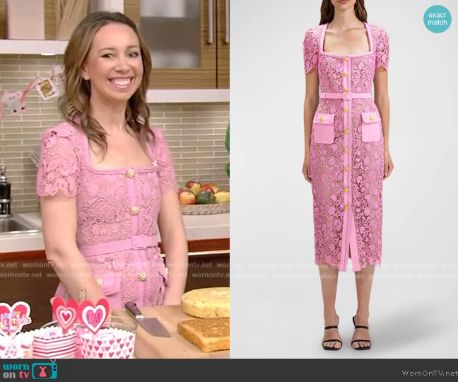 Self Portrait Giupure Lace Button-Front Midi Dress worn by Shannon Doherty on Live with Kelly and Mark