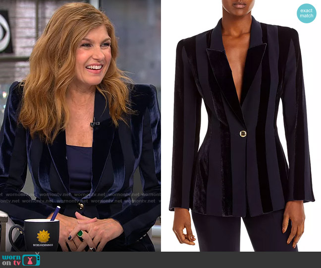 Sergio Hudson Velvet Stripe Blazer worn by Connie Britton on CBS Mornings