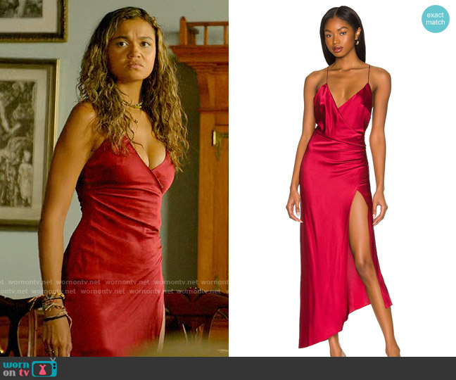 Ser.o.ya Emma Dress in Burgundy worn by Kiara Carrera (Madison Bailey) on Outer Banks