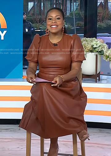 Sheinelle’s brown puff sleeve leather dress on Today