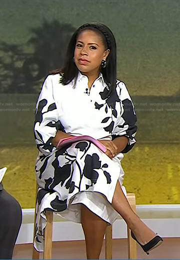Sheinelle’s white and black floral print dress on Today