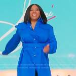 Sherri’s blue satin shirtdress on Sherri