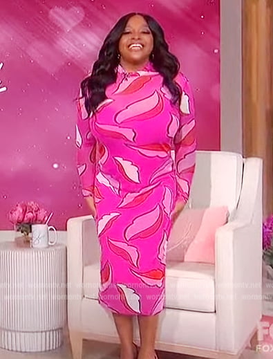 Sherri’s pink feather print mesh dress on Sherri