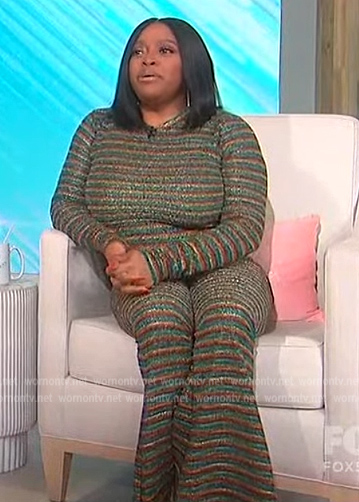 Sherri’s metallic stripe top and pants on Sherri