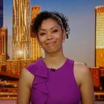 Shirleen Allicot’s purple ruffle jumpsuit on Good Morning America