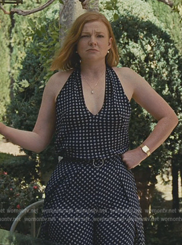 Shiv’s printed halter top and pants on Succession