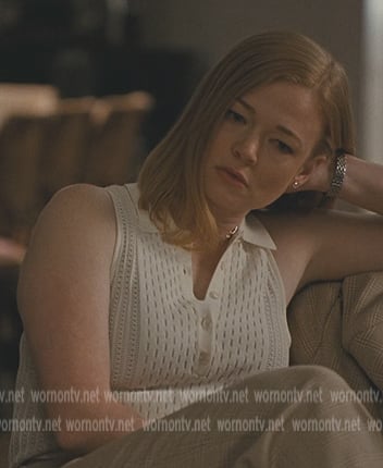 Shiv’s white knit sleeveless top on Succession