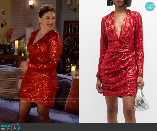 SHO Long-Sleeve Sequin Floral Mini Dress worn by Kat Silver (Mayim Bialik) on Call Me Kat