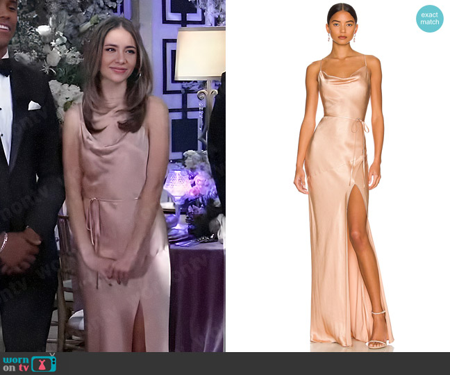 Shona Joy La Lune Bias Cowl Maxi Dress in Desert Rose worn by Molly Lansing-Davis (Haley Pullos) on General Hospital