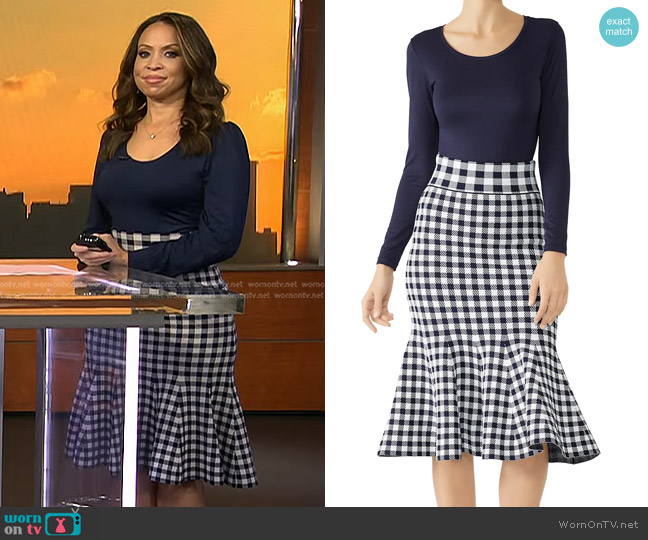 Simkhai Gingham Knit Trumpet Skirt worn by Adelle Caballero on Today