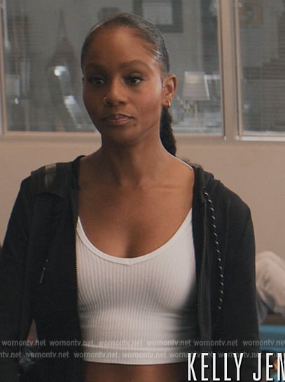 Simone’s white ribbed cropped tank on All American Homecoming