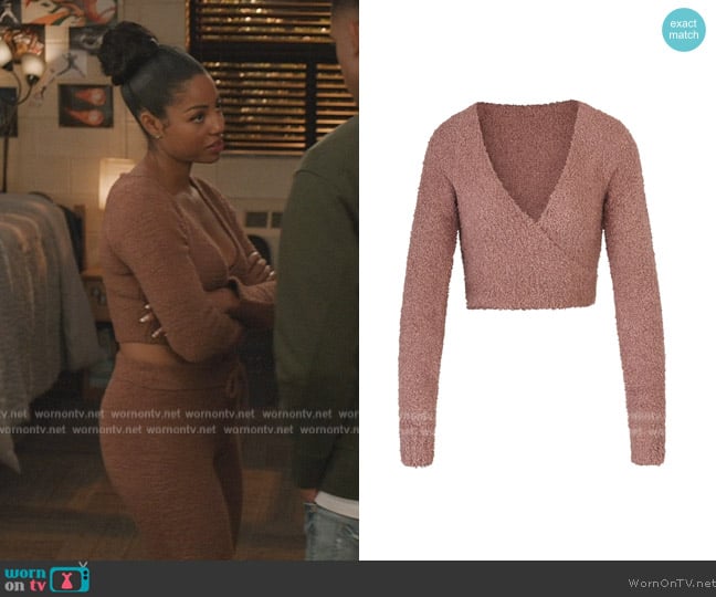 Skims Cozy Knit Wrap Top worn by Thea (Camille Hyde) on All American Homecoming