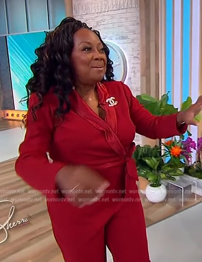Star Jones’s red satin lapel tuxedo jumpsuit on Sherri