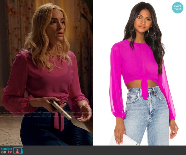 Superdown Jemma Tie Front Shirt in Fuchsia worn by Georgia Miller (Brianne Howey) on Ginny & Georgia