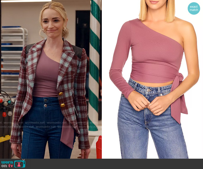 Susana Monaco One Arm Tie Waist Top in Amethyst worn by Georgia Miller (Brianne Howey) on Ginny & Georgia
