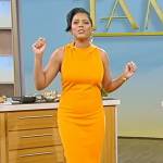 Tamron’s orange sleevless midi dress on Tamron Hall Show